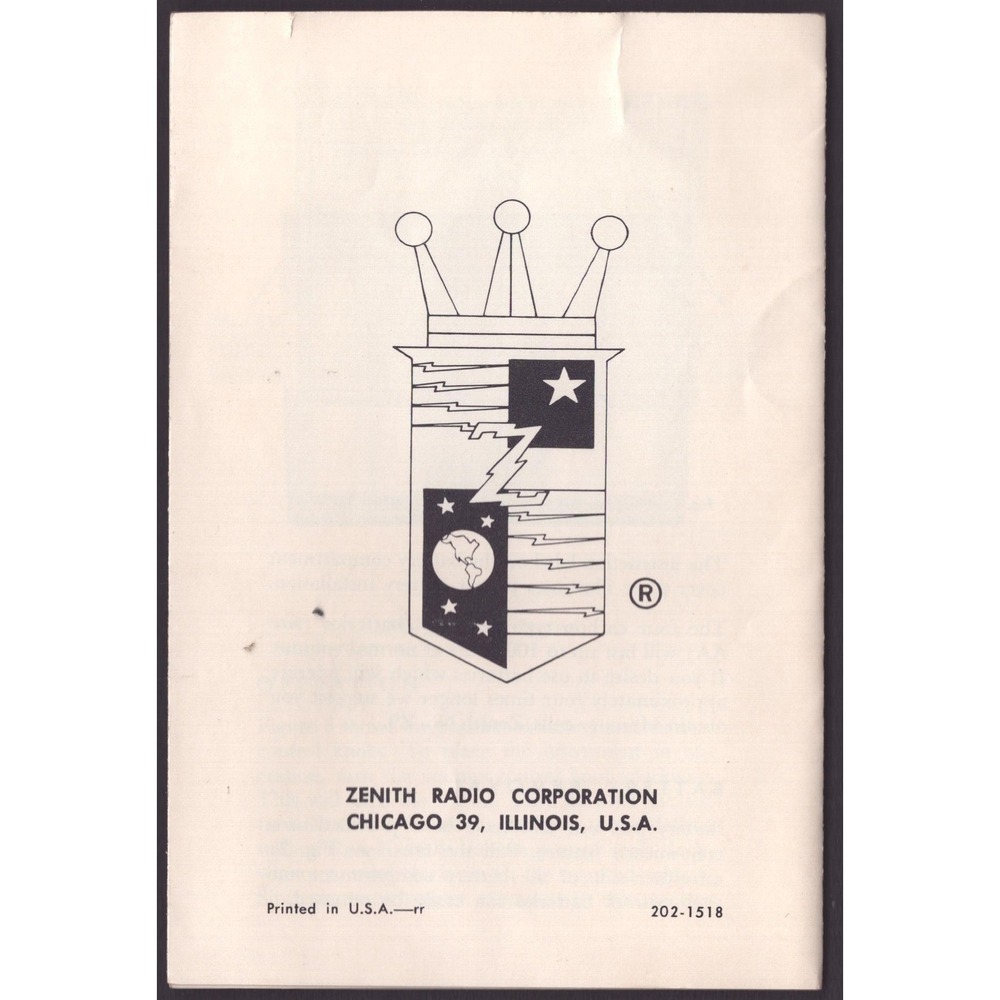 Vintage Zenith Royal 500E Operating Guide Transistor Radio Manual 202-1518 - Picture 2 of 5